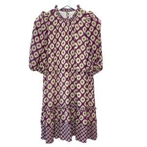Marie Oliver Bryer Dress High Neck Puff Sleeve Purple Short Sleeve Preppy Medium